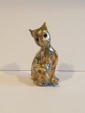 Superbe FIGURINE Chat en VERRE de MURANO Italie Millefiori doré