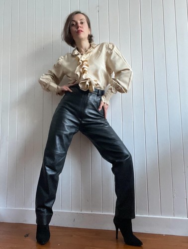 Vintage black leather pants - black,