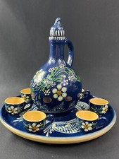 Service à liqueur en terre cuite Alsace plateau carafe 6 verres