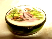 ANCIENNE BOITE BIJOUX PILULE BAGUIER COFFRET PORCELAINE PEINTURE MINIATURE