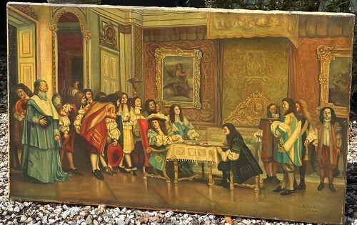 Tableau huile 19ème - , scène