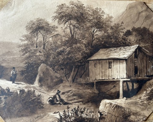 Dessin ancien encre lavis - encre, brun