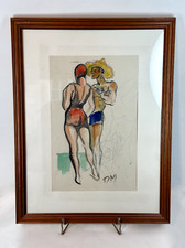 DORETTE MULLER - PEINTURE AQUARELLE SUR PAPIER LES BAIGNEURS ÉPOQUE XXè ALSACE