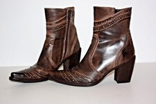 SPIRAL Bottines Boots Pointues Cuir Dentelé Marron T 36 TBE