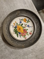 grande assiette décorative fleur avec contour en étain,diamètre 27 cm occasion