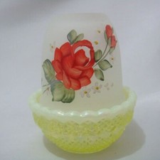 Bougeoir lampe fée Mosser vaseline uranium peint à la main motif rose