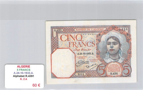 Algérie francs 10 1933 - francs, 24.10.1933