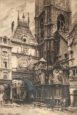 Charles Pinet (1867-1932) - Gros Horloge à Rouen eau-forte signée