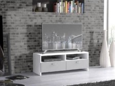 Meuble TV, Blanc Gris Mat, Contemporain, L 95 x P 36 x H 34,5 cm, Mat