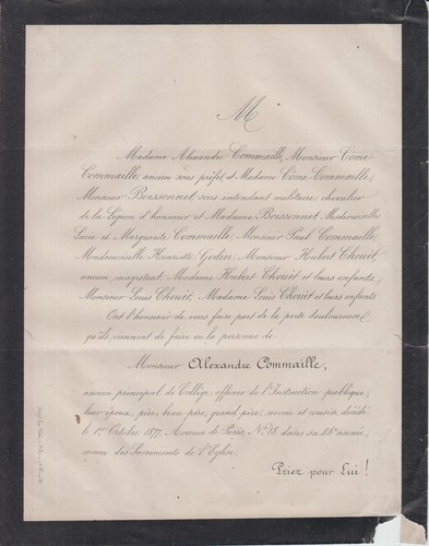 1877 faire part décès - 1877, faire-part