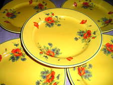 FAIENCE de SALINS - 6 ASSIETTES PLATES aux COQUELICOTS  - ORIGINALE N°1