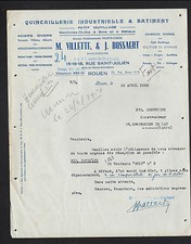 ROUEN (76) QUINCAILLERIE & OUTILLAGE "M. VILLETTE & J. BOSSAERT" Lettre en 1950