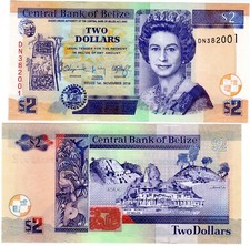 Belize Billet 2 Dollar 2014 P66 REINE ELIZABETH QUEEN ELISABETH NOUVEAU NEUF UNC