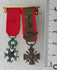 BARETTE 2 MEDAILLES MINIATURES : LEGION D'HONNEUR + CROIX GUERRE 1939-1945