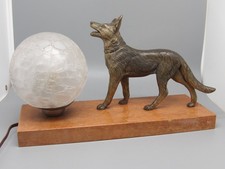 ANCIENNE LAMPE VEILLEUSE DE CHEVET ART DECO AU CHIEN BOULE SUR MARBRE