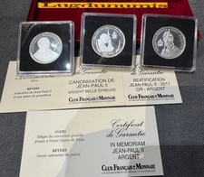 Coffret 3 Médailles Jean Paul II Argent Canonisation In Memoriam  Béatification