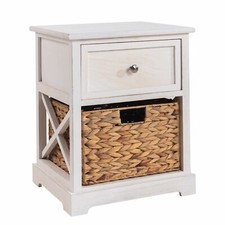 Table de nuit chevet 1 tiroir et 1 panier bois paulownia blanc style campagne