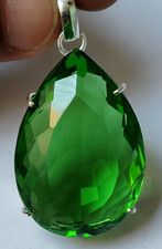 91,10 ct AAA + grand pendentif en argent 925 taille poire péridot vert cadeau...