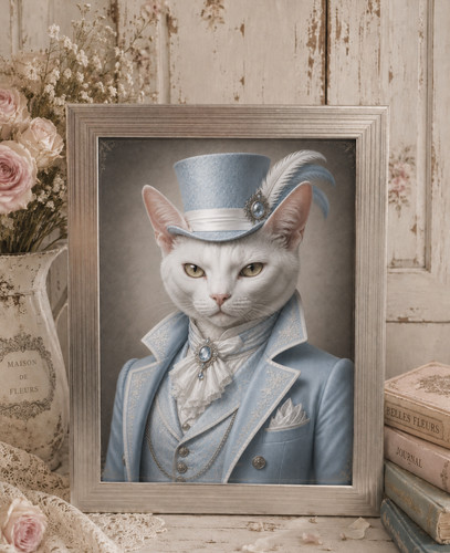 Cadre chat blanc victorien - cadre,