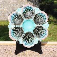 Ancienne assiette à huîtres en barbotine de Sarreguemines ø 22 cm