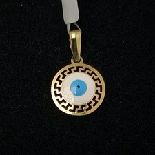 Pendentif Or 18K 750 Mls. Oeil Turc 12,5 MM Émaillé Avec Greca