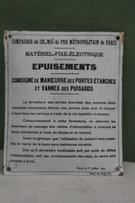 plaque émaillée compagnie des chemins de fer parisiens,matériel électrique.
