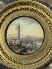 Miniature Peinture  Fixée Sous Verre - Souvenir Grand Tour - XIX Eme Siècle