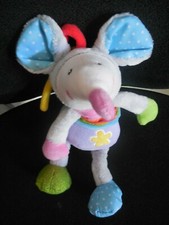 doudou peluche musical souris grise bleu violet ACTION JURONG musique