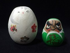 Z0250 / Style DARUMA OKIMONO 2 Pièces / Décoration Intérieure / Vintage Japonais