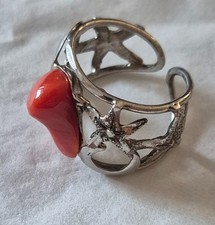 Ancien bijoux bague en argent massif et corail taille 54