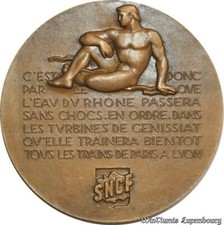 B6496 France Coffret Médaille SNCF Electrification Paris Lyon 1950 Renard SPL