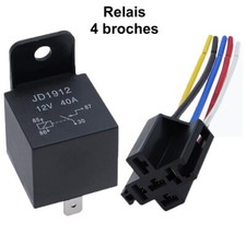 Support porte relais 4 broches + relais 12V 40A - connecteurs fils électricité