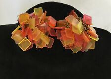 PAIRE DE CLIPS/ METAL BRONZE/ PLAQUES CARREES ALTUGLAS/ ANNEES 1970