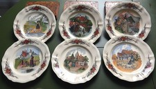 Suite de 6 assiettes à dessert en faïence ancienne de SARREGUEMINES OBERNAI LOUX