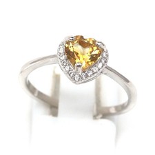 Bague argent 925 plaqué or blanc avec citrine en coeur et zircons blancs  T55/56