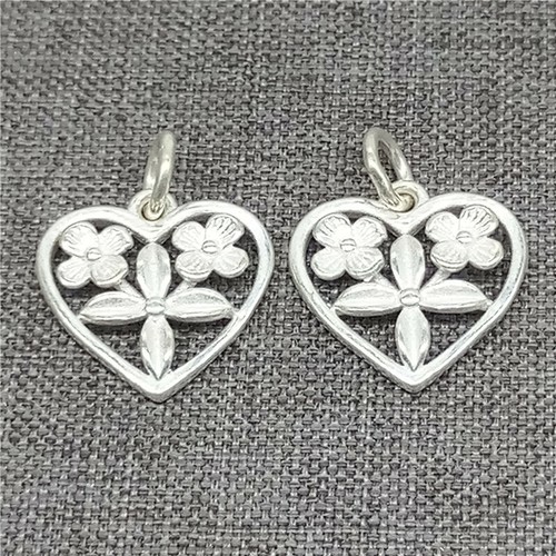 Breloques coeur fleur argent - 4,