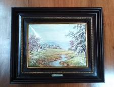 Tableau émaux plaque émaillée HELCA école Allemande Paysage ruisseau