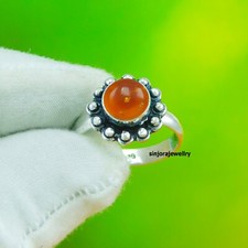 Bague cadeau en argent sterling 925 pierre précieuse ambre fait main taille U...