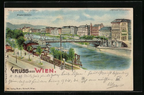 Lithographie vienne pont - lithographie, vienne,