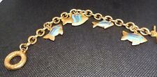Bijoux Superbe bracelet gourmette vintage AGATHA doré brossé et poissons bleus