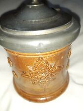 Ancien pot Couvert en grès émaillé  Beauvaisis ? Avec son couvercle en etain 