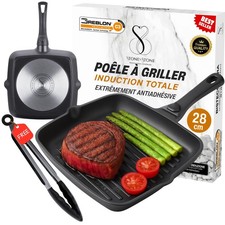 Poêle Grill 28CM Professionnel adaptée à induction Four Gas avec poignées amo...