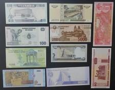 Billets du monde lot de 10 billets 10 pays différents neuf