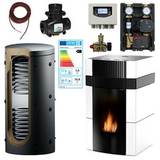 Woody Poêle À Granulés À Eau Complète 18 KW Céramique Blanc