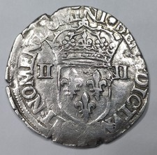 RARE Monnaie Argent, 1/4 Quart d' Écu 1583 – Henri III (9,5g)