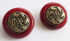 boucles d'oreilles vintage clips ronde marbré marron déco relief couleur or 453