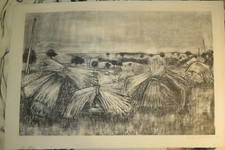 André MINAUX 1923-1986 GRANDE LITHO ORIGINALE SIGNEE PAYSAGE BLES ECOLE de PARIS