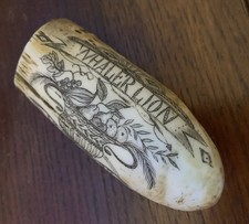 Scrimshaw en résine réplica Whaler lion 1827 marins bateau dent