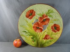 Grand Plat Décoratif Rond Vintage à décor de coquelicots peint à la main