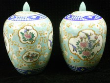 ANCIENNE PAIRE POTICHE VASE POT COUVERT PORCELAINE ASIATIQUE CHINE CHINESE